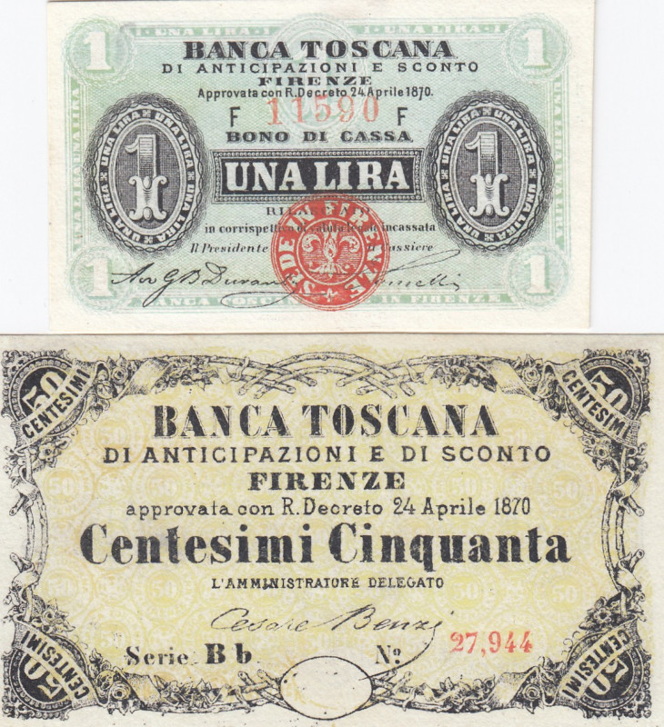 Italy 50 Centesimi & 1 Lira 1870 (2) Toscana
UNC