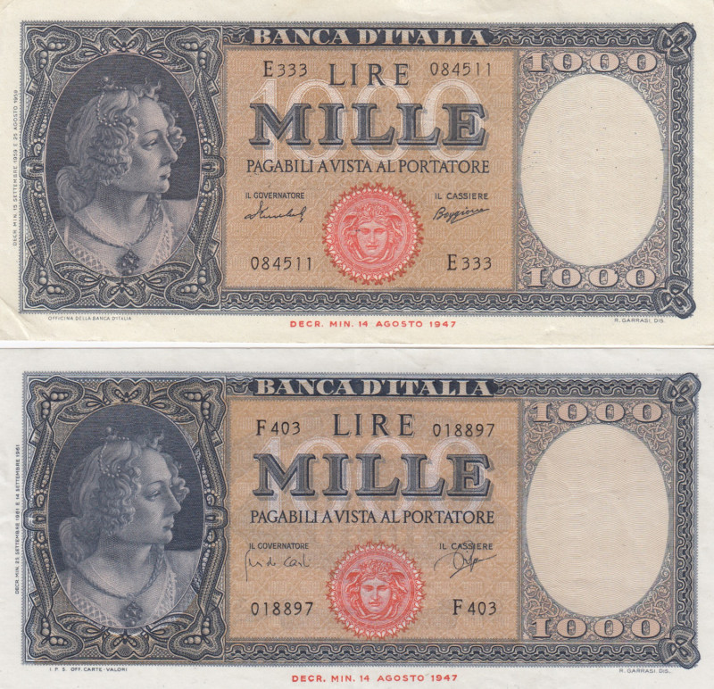 Italy 1000 Lire 1959,61 (2)
VF Pick 88c,d