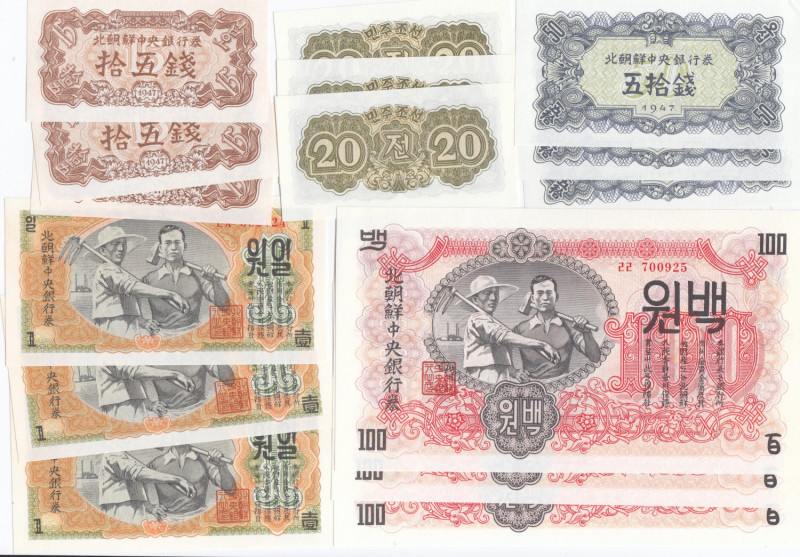 Korea North 15 Chon-100 Won 1947 (set 7) 3 sets
UNC Pick 5b-11b