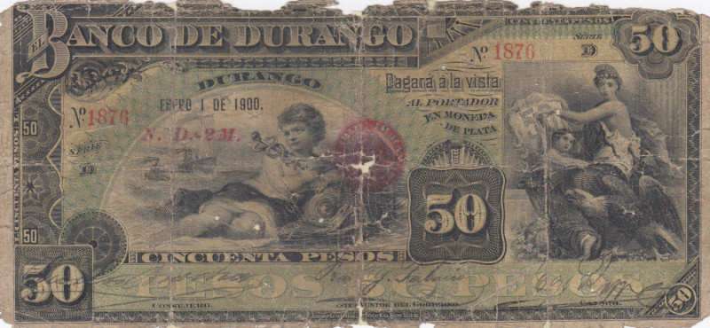 Mexico 50 Pesos 1900 Banco de Durango
G Pick S276