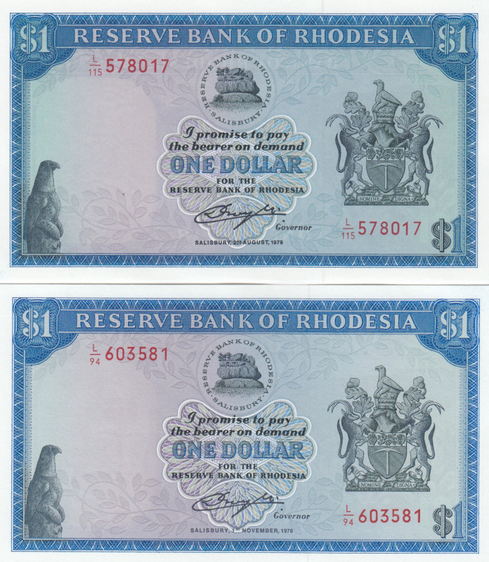 Rhodesia 1 Dollar 1976 & 1979 (2)
UNC Pick 34a, 38