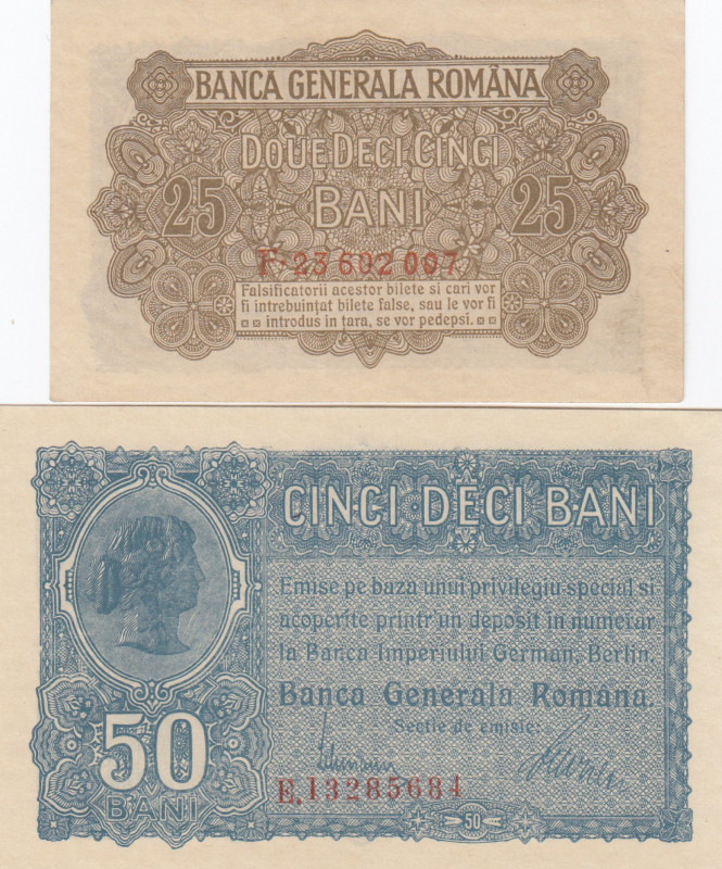 Romania 25 & 50 Bani 1917 (2)
AU/UNC Pick M1,2