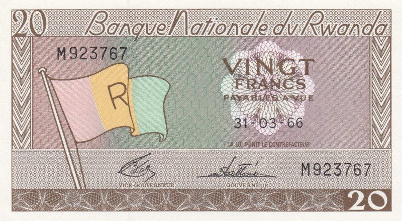 Rwanda 20 Francs 1966
UNC Pick 6a