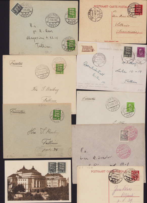 Estonia - Group of envelopes & postcards 1927-1938 - with special stamps (9)
Sol...