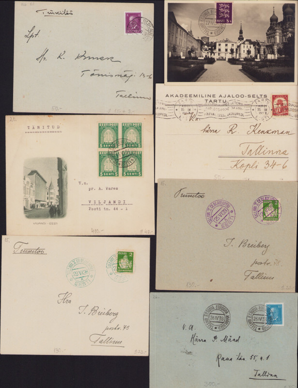 Estonia - Group of envelopes & postcards 1933-1938 - with special stamps (7)
Sol...