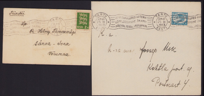 Estonia Group of Envelopes 1933 - Tartu - 10 Üldlaulupeo loterii lõpploosimine j...