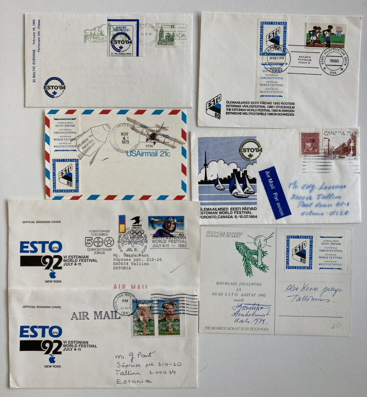 Estonia, Sweden, Canada, USA ESTIKA - Group of envelopes & postcards - ESTO '80,...