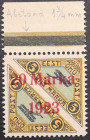 Estonia air mail stamp with 20 Marka 1923 overprint on 5 Marka
Sold as seen, no return. MiNo. 43. Signed Uno Saidla. Rare!
