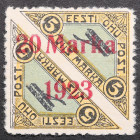 Estonia air mail stamp with 20 Marka 1923 overprint on 5 Marka
Sold as seen, no return. MiNo. 43. Signed with older signature, Valdo Nemvalz and Kalev...