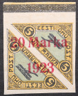 Estonia air mail stamp with 20 Marka 1923 overprint on 5 Marka (1.75mm between 0 & M)
Sold as seen, no return. MiNo. 44. Signed Martinson, Uno Saidla,...