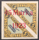 Estonia air mail stamp with 45 Marka 1923 overprint on 5 Marka (1.25mm between 5 & M)
Sold as seen, no return. MiNo. 45. Signed. Older signature, Uno ...