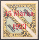 Estonia air mail stamp with 45 Marka 1923 overprint on 5 Marka (2mm between 5 & M)
Sold as seen, no return. MiNo 45. Signed. Older signatures incl. Ne...