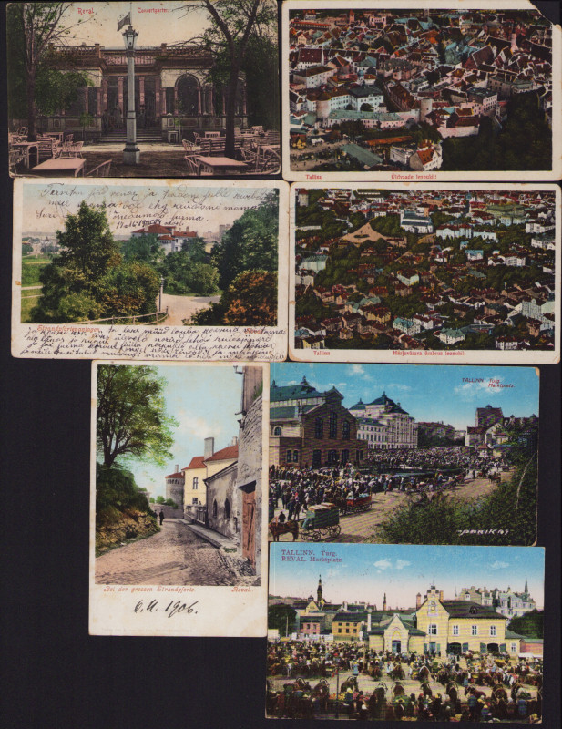 Estonia, Russia Group of postcards - Tallinn - Rannavärav, Turg, Kontserdiaed, V...