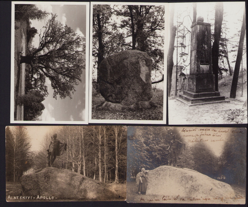 Estonia Group of postcards - J. Morgestern monument, sculpture Apollo in Alatski...