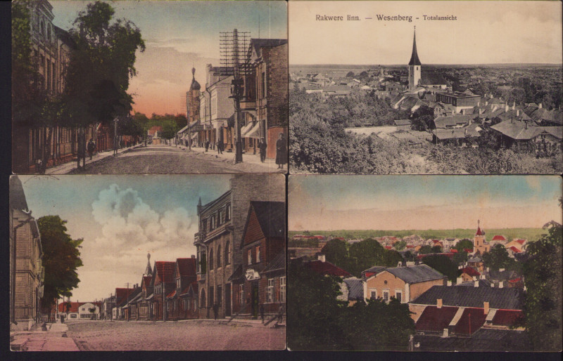 Estonia Group of postcards - Rakvere - Rakvere üldvaade, Lai tn, Peterburi tn (4...