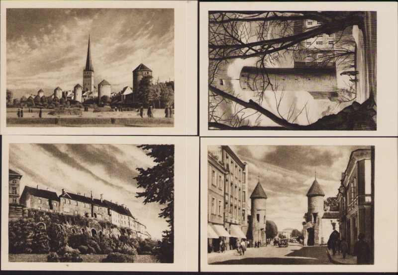 Estonia Group of postcards - Tallinn - Majad Toompea veerul, Tornide väljak, vir...