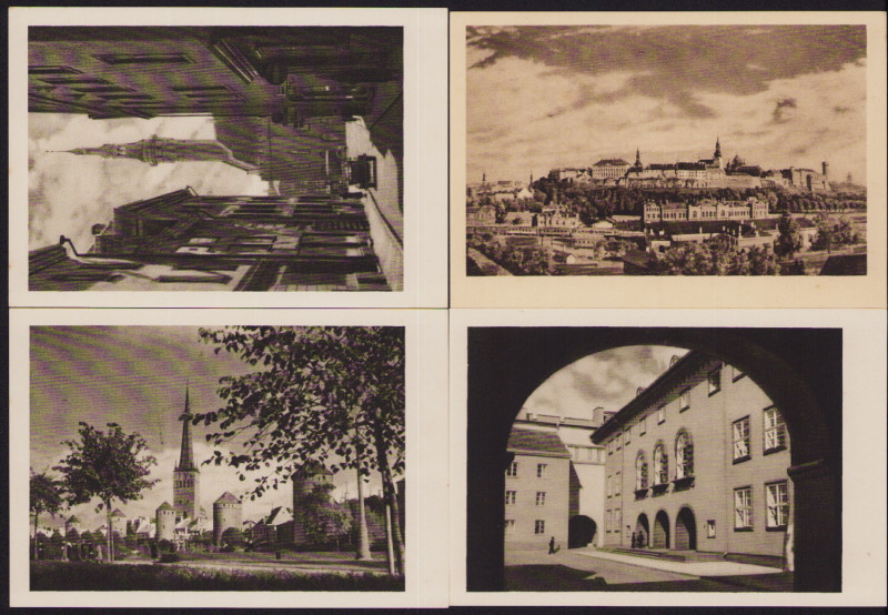 Estonia Group of postcards - Tallinn - Vana raekoda, Tornide väljak, Riigikogu, ...