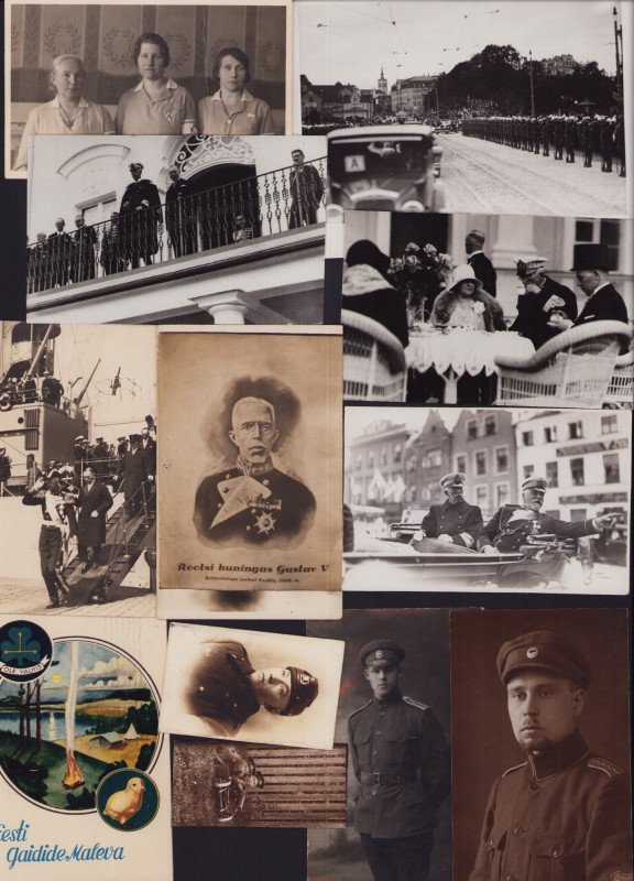 Estonia Group of postcards & photos - Military & Swedish King Gustav V visit in ...