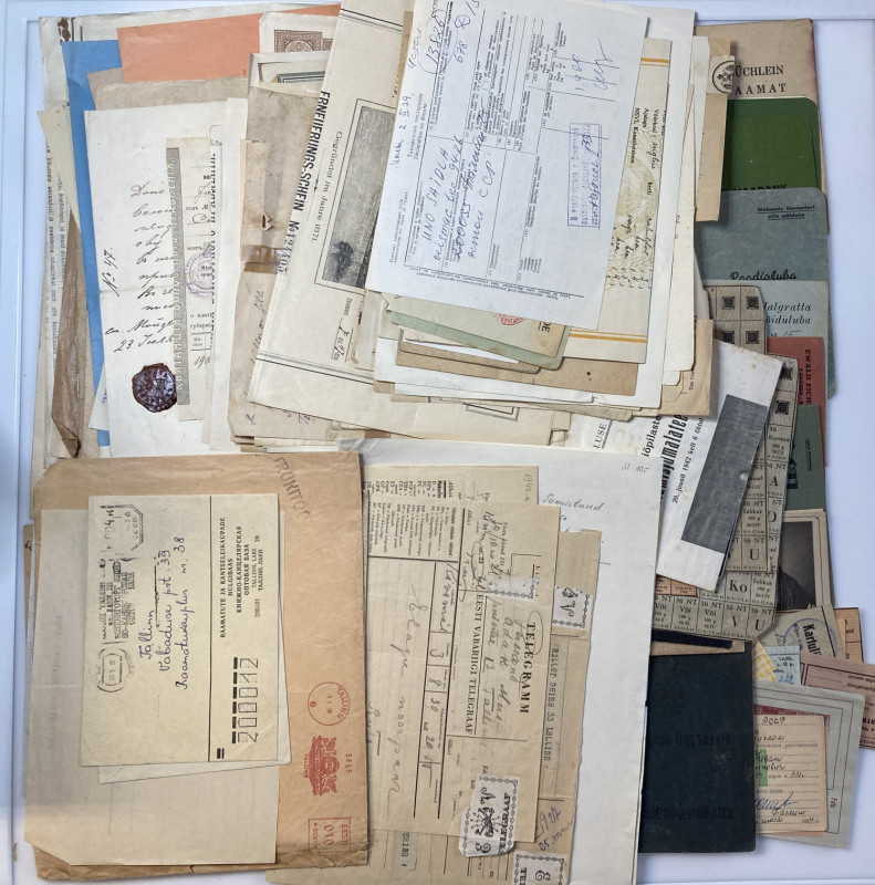Estonia, Russia, USSR - Group of documents, checks, food coupons, permissions, n...