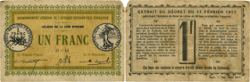 Country : IVORY COAST 
Face Value : 1 Franc 
Date : 11 février 1917 
Period/Province/Bank : Gouvernement Général de l'A.O.F. 
Catalogue reference ...