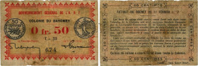 Country : DAHOMEY 
Face Value : 50 Centimes 
Date : 11 février 1917 
Period/Province/Bank : Gouvernement Général de l'A.O.F. 
Department : Dahomey...