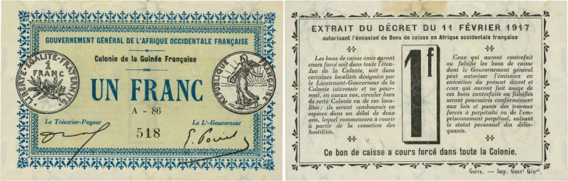 Country : GUINEA 
Face Value : 1 Franc 
Date : 11 février 1917 
Period/Provin...