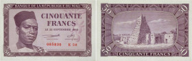 Country : MALI 
Face Value : 50 Francs 
Date : 22 septembre 1960 
Period/Province/Bank : Banque de la République du Mali 
Catalogue reference : P....