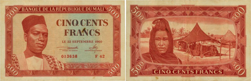 Country : MALI 
Face Value : 500 Francs 
Date : 22 septembre 1960 
Period/Pro...