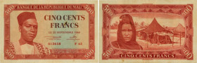 Country : MALI 
Face Value : 500 Francs 
Date : 22 septembre 1960 
Period/Province/Bank : Banque de la République du Mali 
Catalogue reference : P...