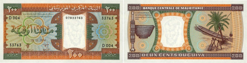 Country : MAURITANIA 
Face Value : 200 Ouguiya 
Date : 28 novembre 1974 
Peri...