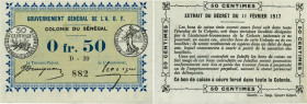 Country : SENEGAL 
Face Value : 50 Centimes 
Date : 11 février 1917 
Period/Province/Bank : Gouvernement Général de l'A.O.F. 
Catalogue reference ...