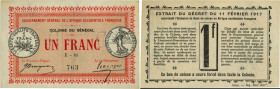 Country : SENEGAL 
Face Value : 1 Franc 
Date : 11 février 1917 
Period/Province/Bank : Gouvernement Général de l'A.O.F. 
Catalogue reference : P....