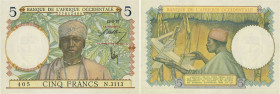 Country : FRENCH WEST AFRICA (1895-1958) 
Face Value : 5 Francs 
Date : 12 août 1937 
Period/Province/Bank : Banque de l'Afrique Occidentale 
Cata...