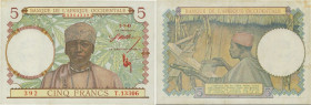 Country : FRENCH WEST AFRICA (1895-1958) 
Face Value : 5 Francs 
Date : 02 mars 1943 
Period/Province/Bank : Banque de l'Afrique Occidentale 
Cata...