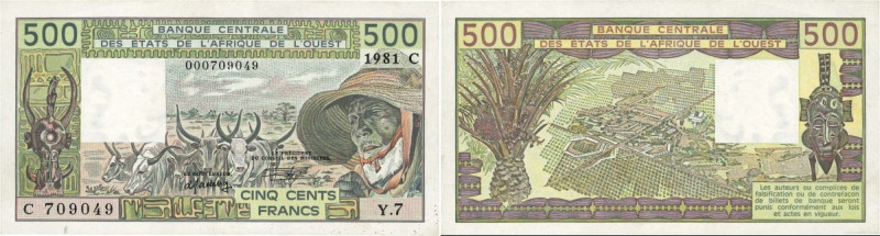 Country : WEST AFRICAN STATES 
Face Value : 500 Francs Fauté 
Date : 1981 
Pe...