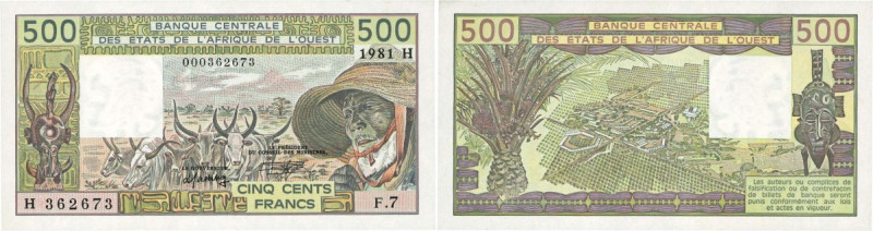 Country : WEST AFRICAN STATES 
Face Value : 500 Francs Fauté 
Date : 1981 
Pe...