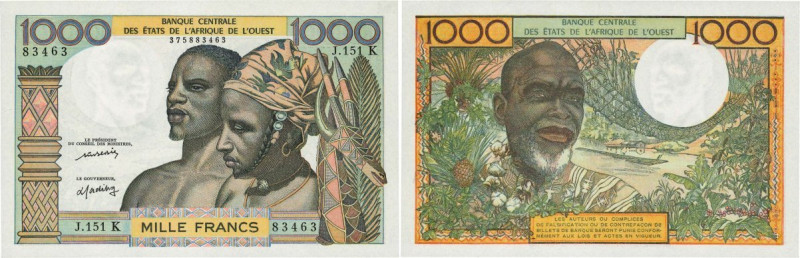 Country : WEST AFRICAN STATES 
Face Value : 1000 Francs 
Date : (1977) 
Perio...