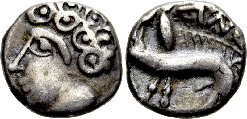 WESTERN EUROPE. Central Gaul. Sequani. Quinarius (1st century BC). 

Obv: Styl...