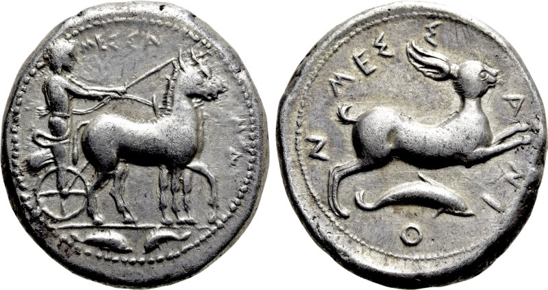 SICILY. Messana. Tetradrachm (Circa 420-413 BC). 

Obv: MEΣΣANA. 
The nymph M...