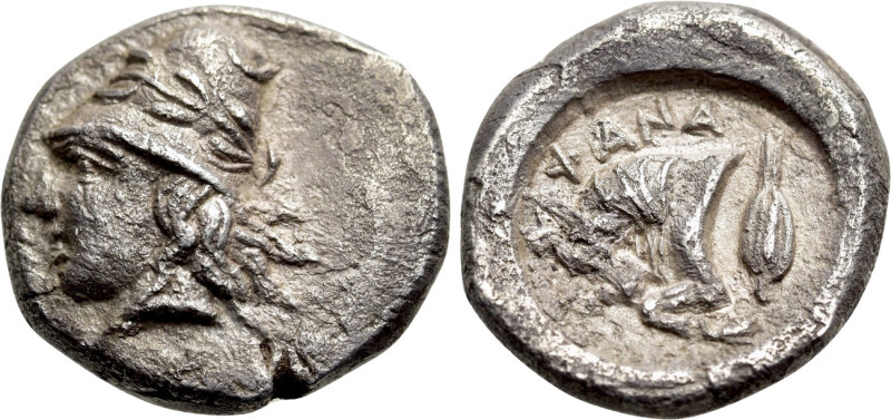CIMMERIAN BOSPOROS. Phanagoreia. Diobol (Circa 390 BC). 

Obv: Head of Kabeiro...