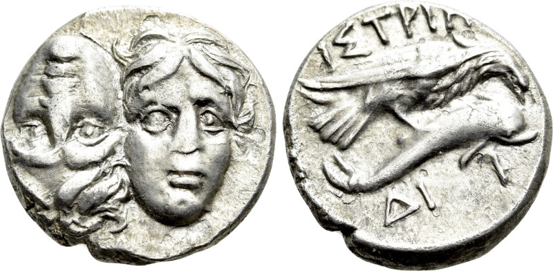 MOESIA. Istros. Drachm (4th century BC). 

Obv: Facing male heads, the left in...