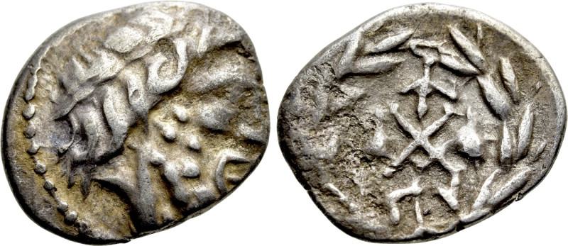 ACHAIA. Achaian League. Lakedaimon (Sparta). Triobol or Hemidrachm (Circa 85 BC)...