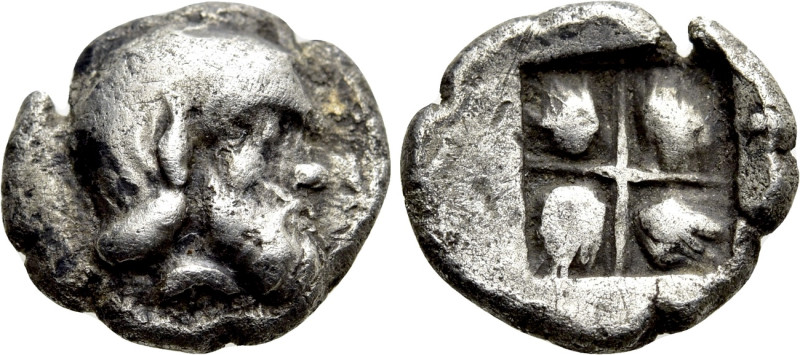ASIA MINOR. Uncertain. Hemiobol (Circa 5th century BC). 

Obv: Bearded head of...