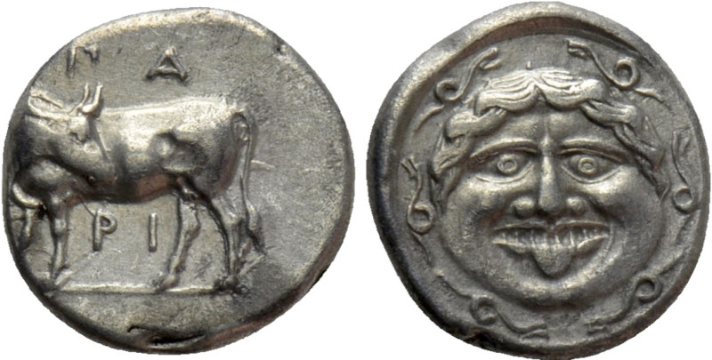 MYSIA. Parion. Hemidrachm (4th century BC). 

Obv: ΠΑ / ΡΙ. 
Bull, with head ...