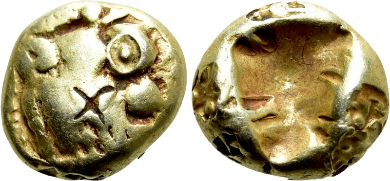 KINGS OF LYDIA. Alyattes (Circa 610-560 BC). EL Hemihekte. Sardeis. 

Obv: Hea...