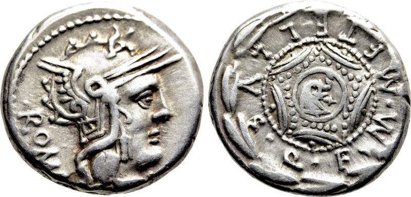 M. CAECILIUS Q.F. Q.N. METELLUS (127 BC). Denarius. Rome. 

Obv: ROMA. 
Helme...