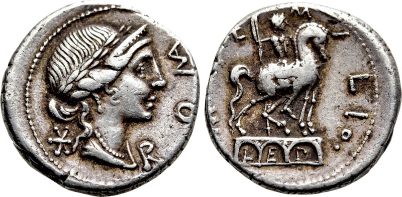 MN. AEMILIUS LEPIDUS. Denarius (114-113 BC). Rome. 

Obv: ROMA. 
Laureate, di...