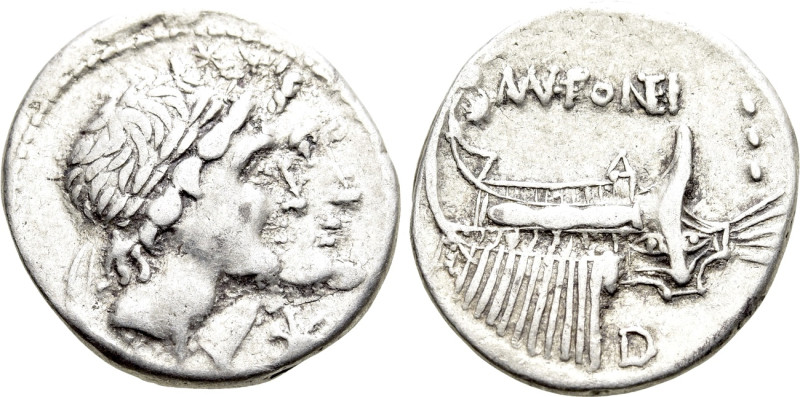 MN. FONTEIUS (108-107 BC). Denarius. Rome. 

Obv: Jugate, laureate heads of th...