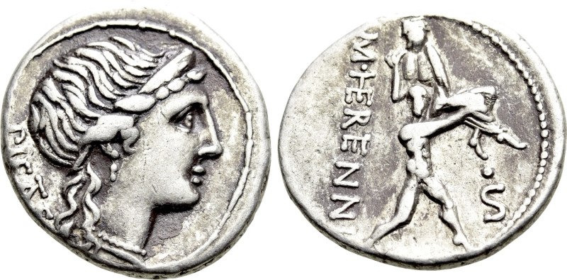 M. HERENNIUS. Denarius (108-107 BC). Rome. 

Obv: PIETAS. 
Diademed head of P...