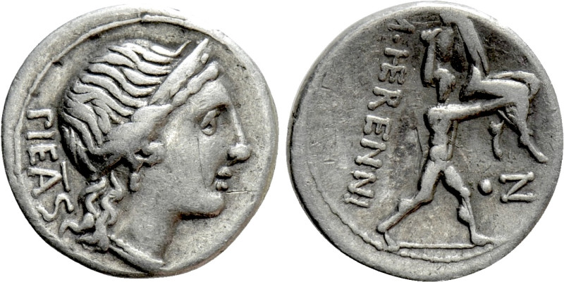 M. HERENNIUS. Denarius (108-107 BC). Rome. 

Obv: PIETAS. 
Diademed head of P...